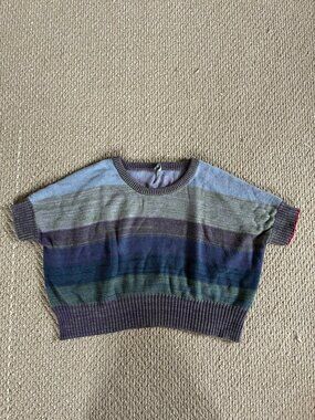 Rare Raquel Allegra Multicolor Striped Sweater Short Sleeve 0 XS Cashmere Blend